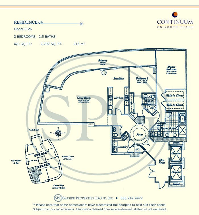 04 Floorplan for Continuum, Luxury Oceanfront Condos in Miami Beach, Florida 33139