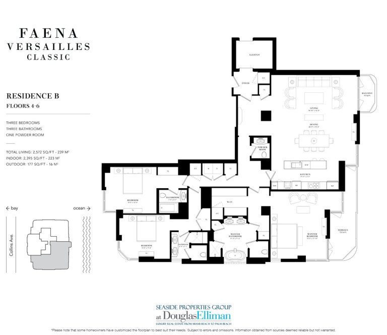 The Residence 4-6 B Floorplan for Faena Versailles Classic, Luxury Oceanfront Condos in Miami Beach, Florida 33140