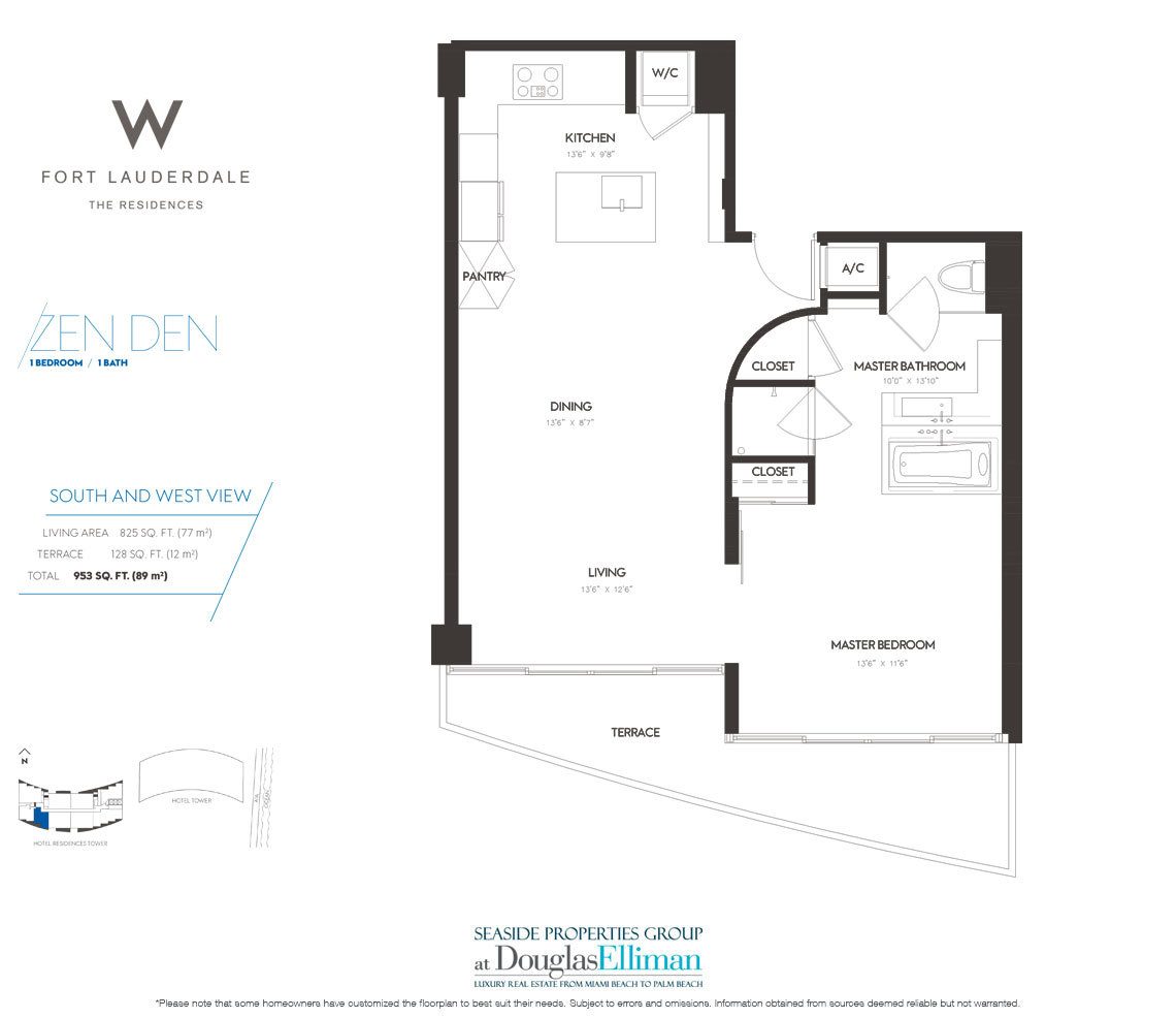 Zen Den Floorplan at The W Fort Lauderdale, Luxury Oceanfront Condos in Fort Lauderdale, 33304