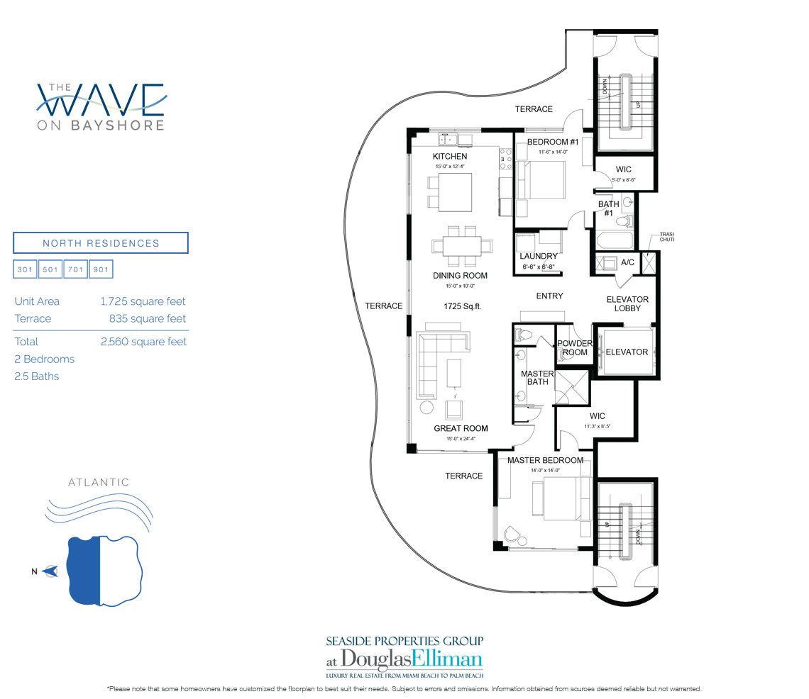 The Model 301A Floorplan at The Wave on Bayshore, Luxury Seaside Condos in Fort Lauderdale, Florida 33304