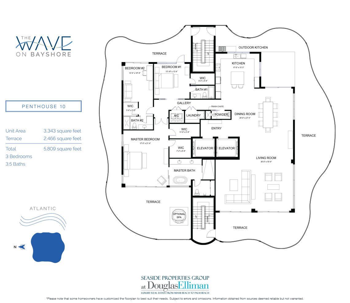 The Penthouse 10 Floorplan at The Wave on Bayshore, Luxury Seaside Condos in Fort Lauderdale, Florida 33304