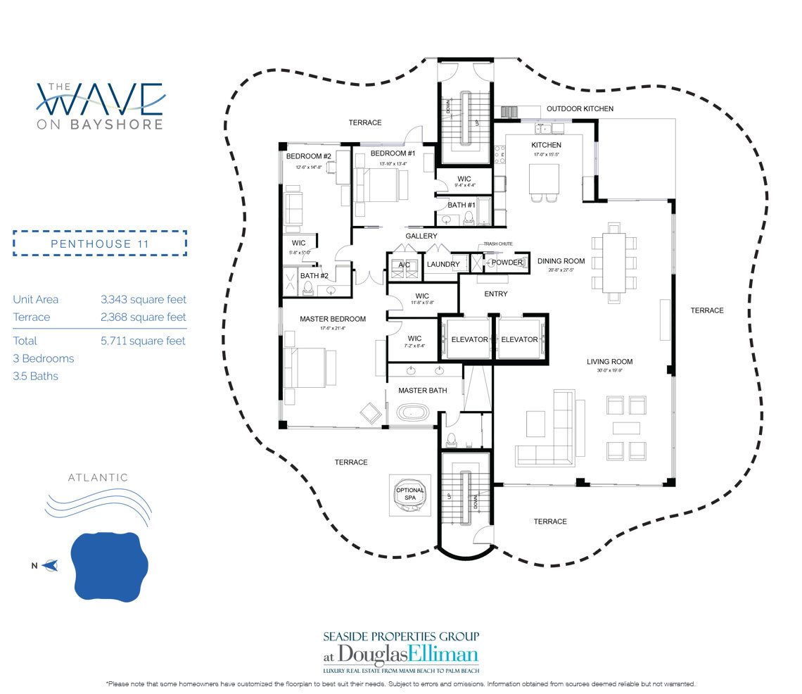 The Penthouse 11 Floorplan at The Wave on Bayshore, Luxury Seaside Condos in Fort Lauderdale, Florida 33304
