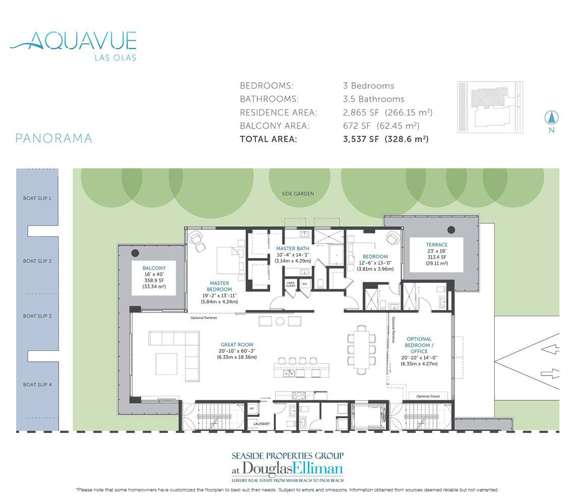 The Panorama Model Floorplan for AquaVue Las Olas, Luxury Waterfront Condos in Fort Lauderdale, Florida 33301