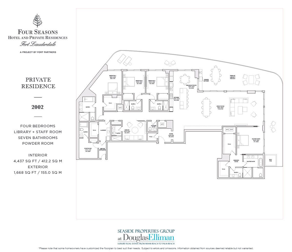 The 2002 Model Floorplan for the Four Seasons Private Residences Fort Lauderdale, Luxury Oceanfront Condos in Fort Lauderdale, Florida 33304.