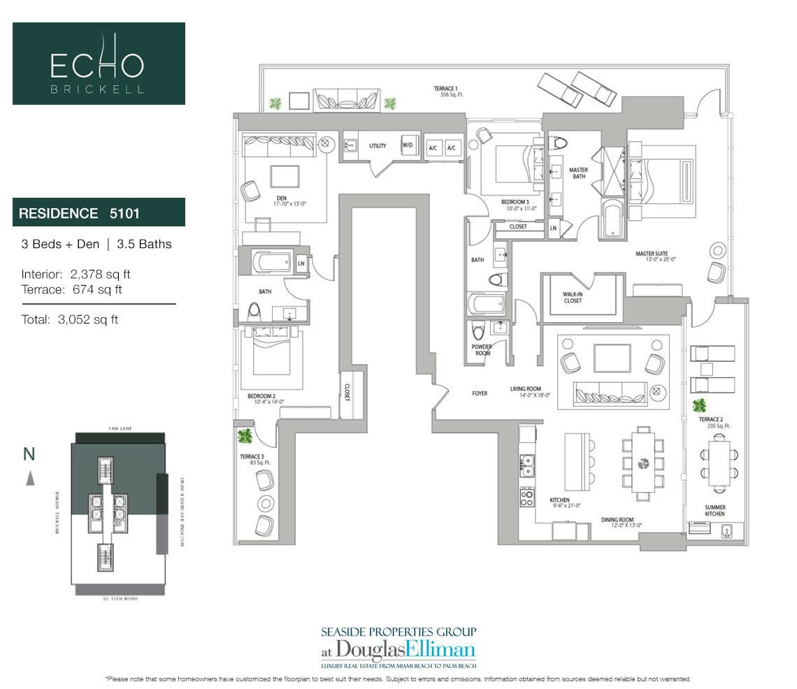 The Residence 5101 Floorplan for Echo Brickell, Seaside Luxury Condos in Miami, Florida 33131