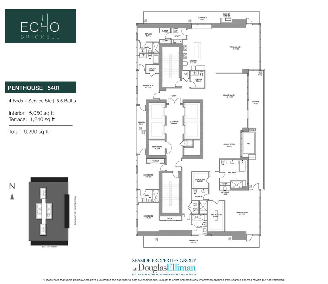The Penthouse 5401 Floorplan for Echo Brickell, Seaside Luxury Condos in Miami, Florida 33131