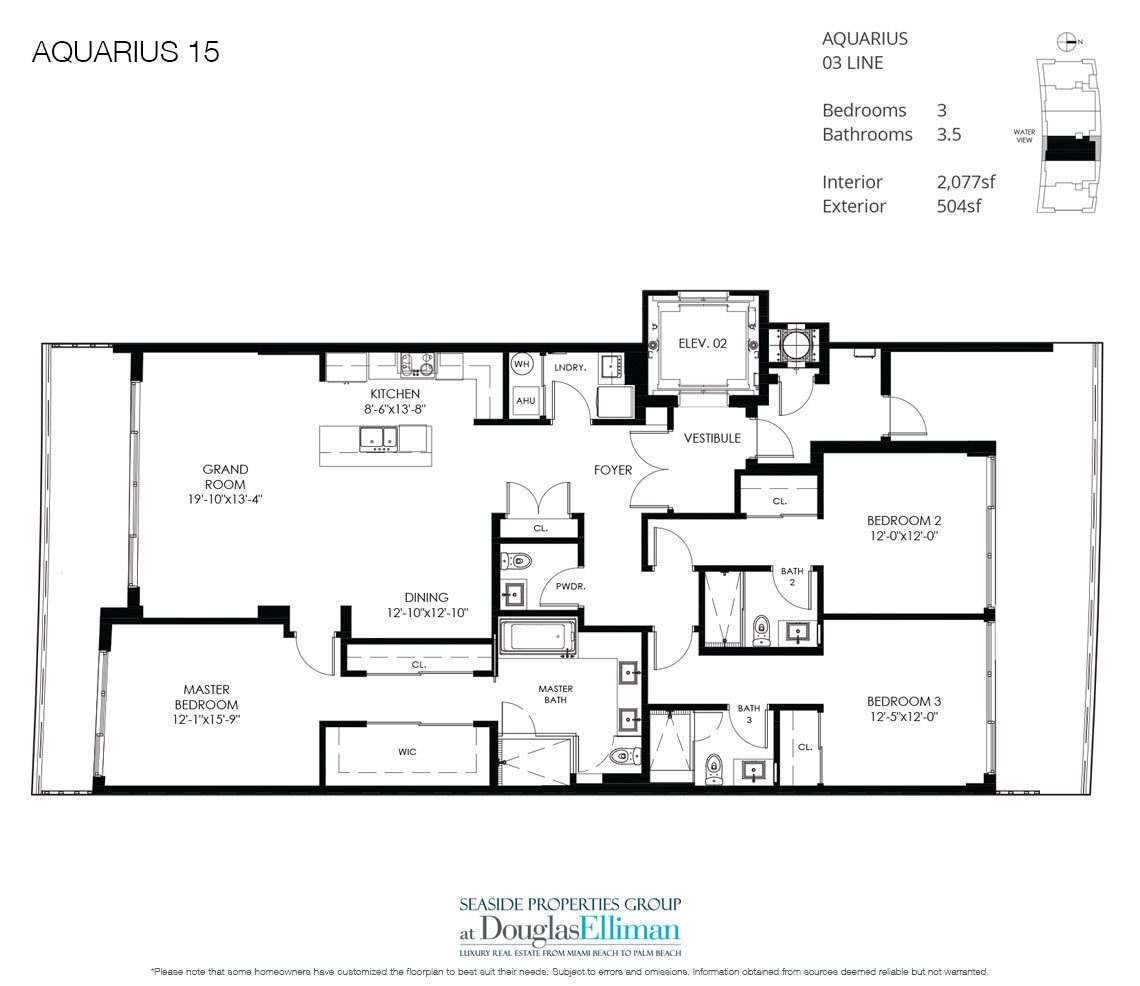 The Residence 03 Model Floorplan at Aquarius 15, Luxury Waterfront Condos in Fort Lauderdale, Florida 33304