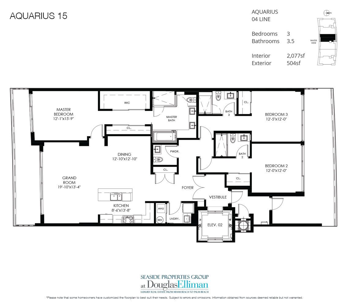The Residence 04 Model Floorplan at Aquarius 15, Luxury Waterfront Condos in Fort Lauderdale, Florida 33304