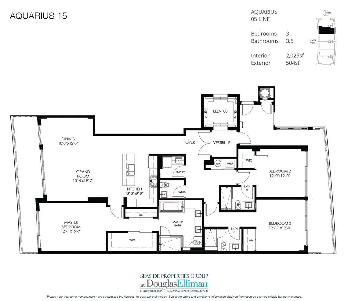 The Residence 05 Model Floorplan at Aquarius 15, Luxury Waterfront Condos in Fort Lauderdale, Florida 33304