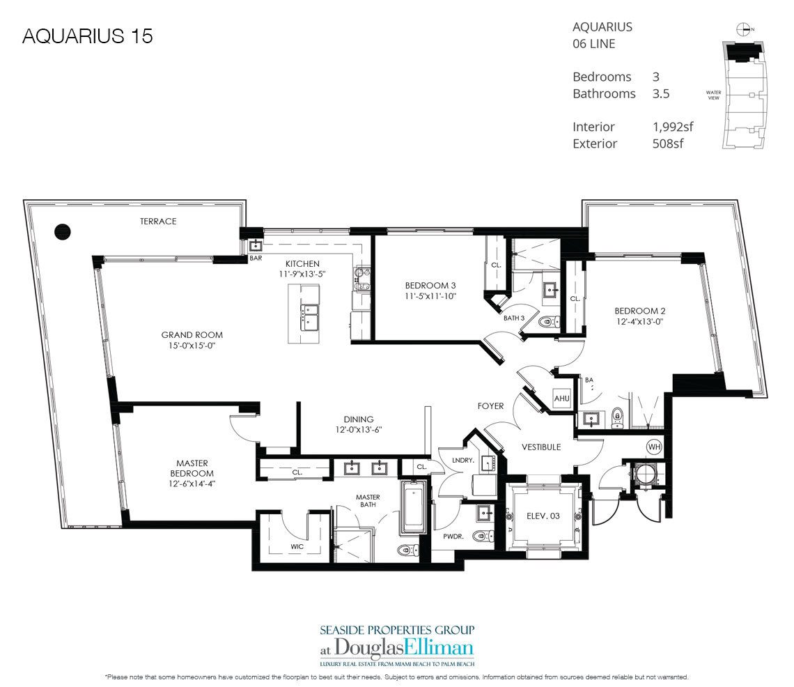 The Residence 06 Model Floorplan at Aquarius 15, Luxury Waterfront Condos in Fort Lauderdale, Florida 33304