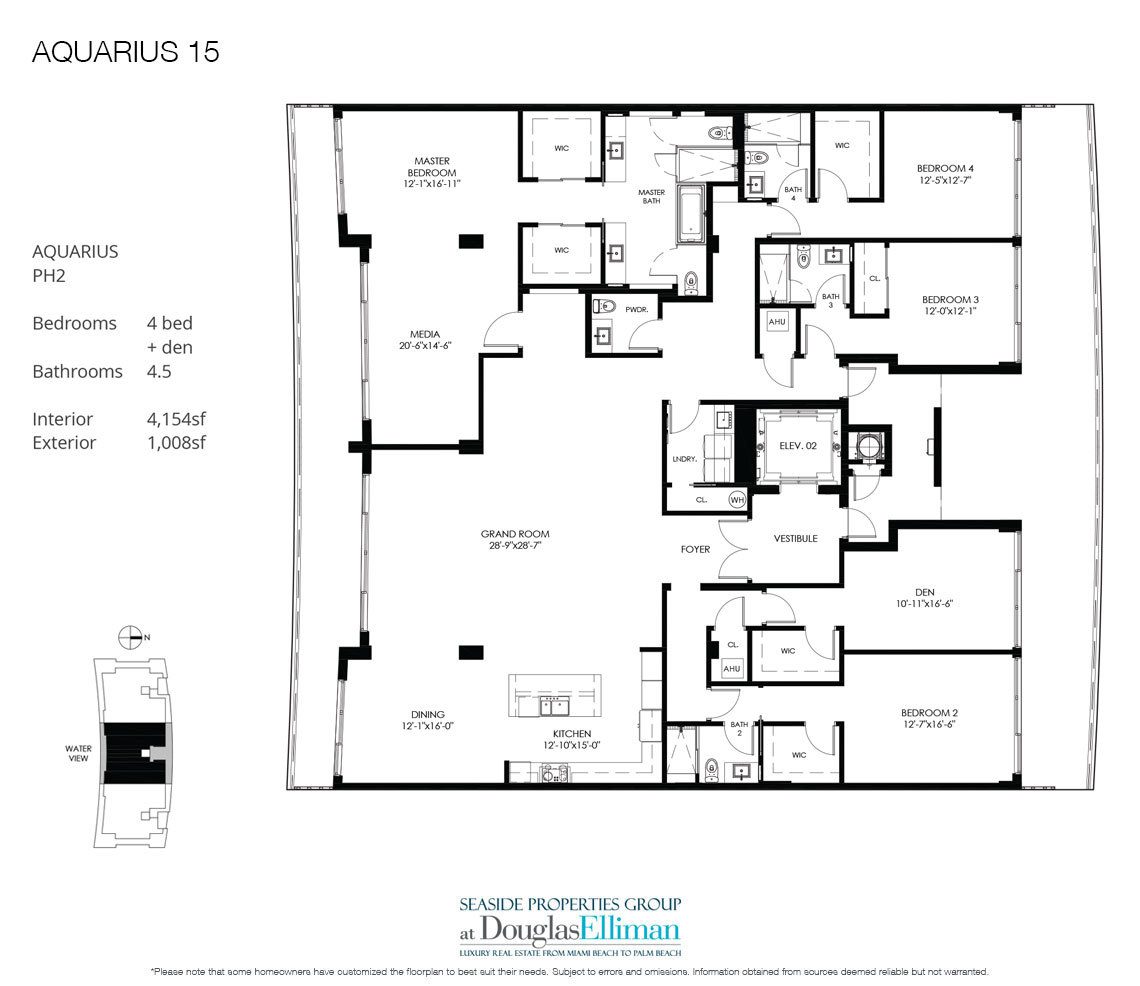 The Penthouse 02 Model Floorplan at Aquarius 15, Luxury Waterfront Condos in Fort Lauderdale, Florida 33304