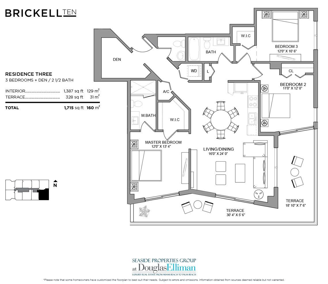 The Residence 03 Model Floorplan at Brickell Ten, Luxury Seaside Condos in Miami, Florida, Florida 33130