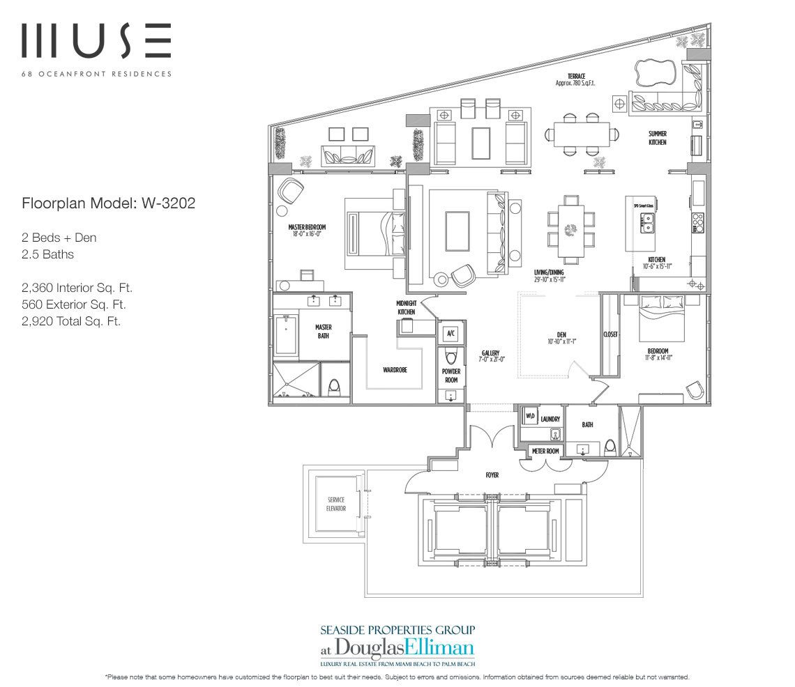 The Residence W3202 Floorplan for Muse Sunny Isles Beach, Luxury Oceanfront Condos, Florida 33160.