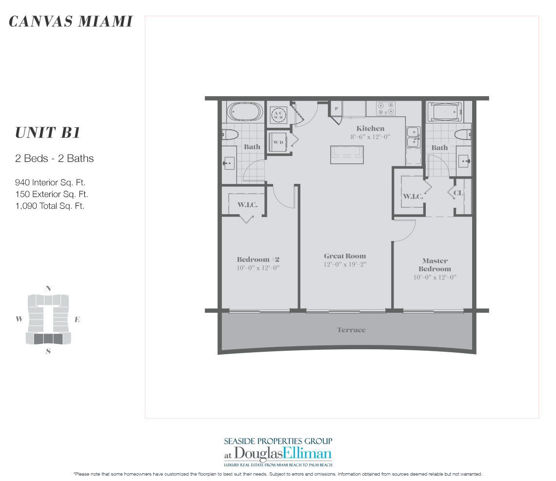 The B1 Model Floorplan at Canvas Miami, Luxury Condos in Miami, Florida 33132.