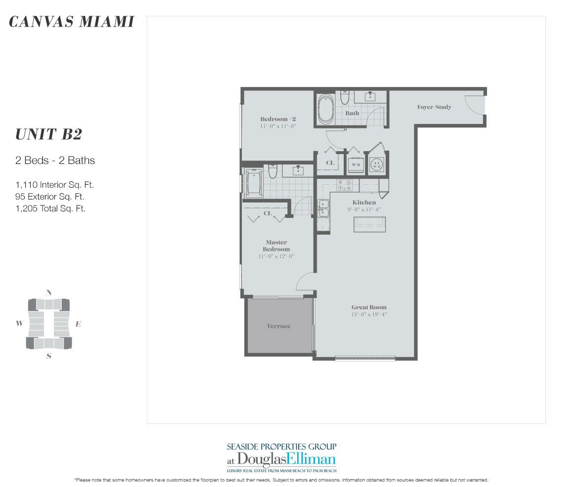 The B2 Model Floorplan at Canvas Miami, Luxury Condos in Miami, Florida 33132.