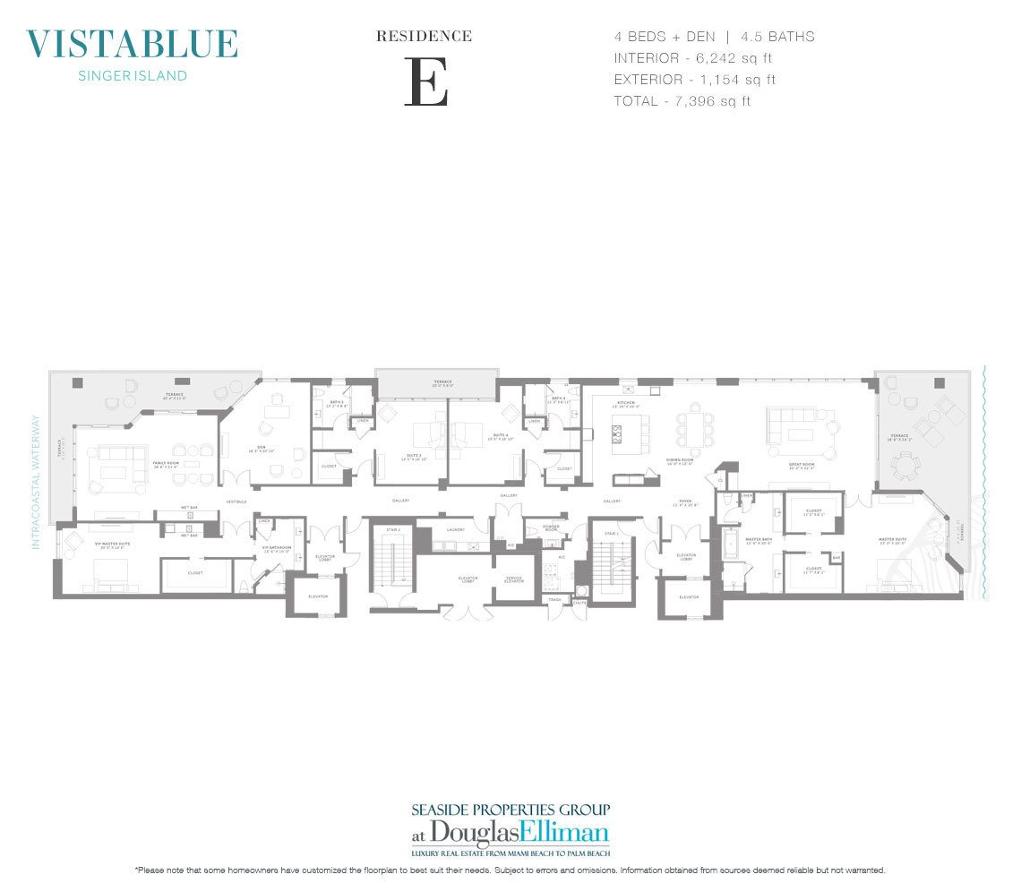 The Residence E Floorplan at VistaBlue Singer Island, Luxury Oceanfront Condos in Riviera Beach, Florida 33404.