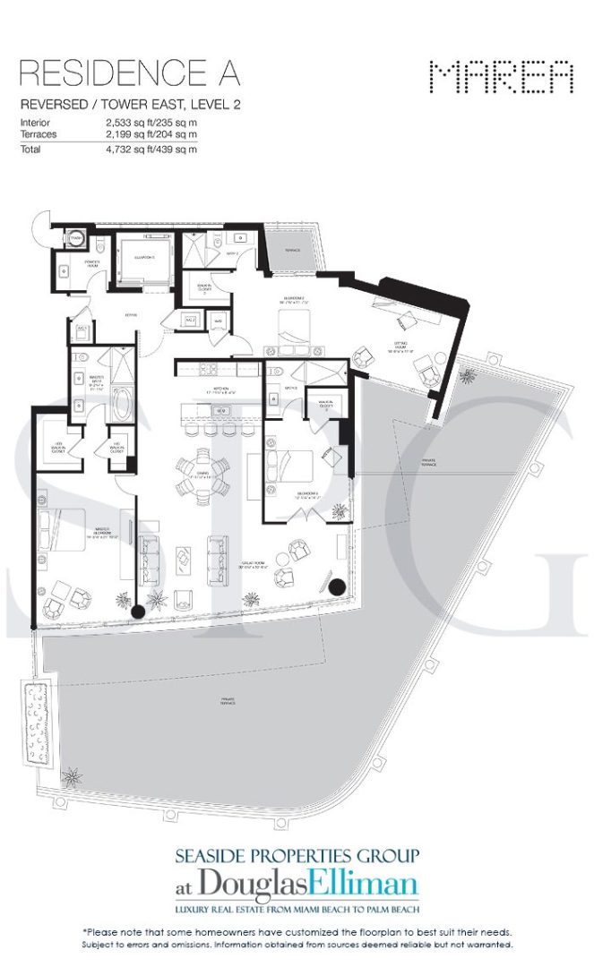 Residence A East Level 2 Floorplan for Marea South Beach, Luxury Seaside Condominiums in Miami Beach, Florida 33139