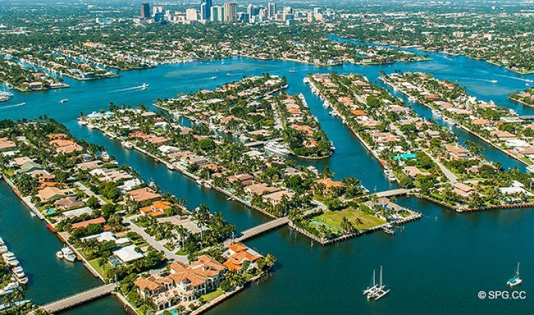 Western Aerial View of the Luxury Waterfront Homes in Harbor Beach, Fort Lauderdale, Florida 33316