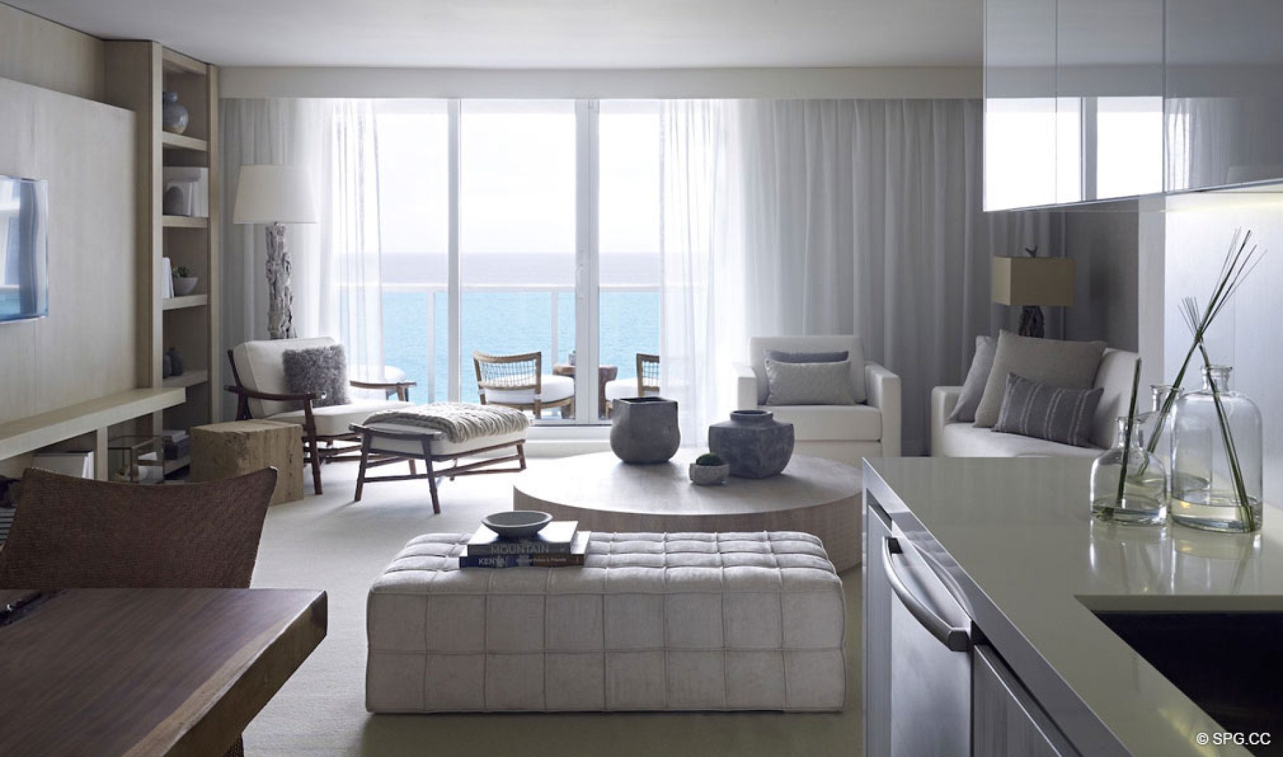 Living Room Design 2 at 1 Hotel & Homes South Beach, Luxury Oceanfront Condominiums Located at 2399 Collins Ave, Miami Beach, FL 33139