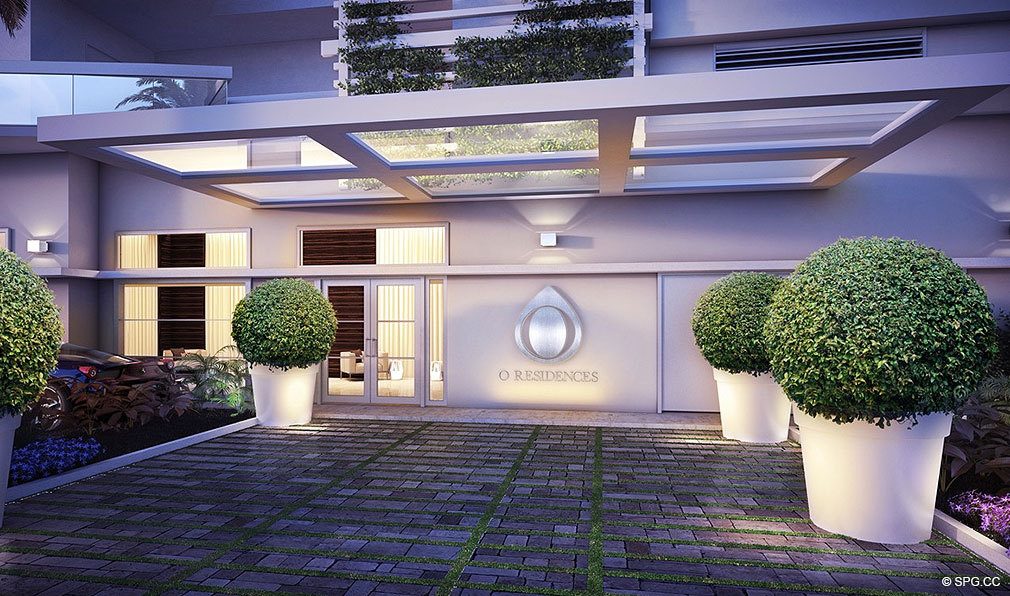 O Residences Entrance, Luxury Waterfront Condominiums Located at 9821 E Bay Harbor Dr, Miami Beach, FL 33154