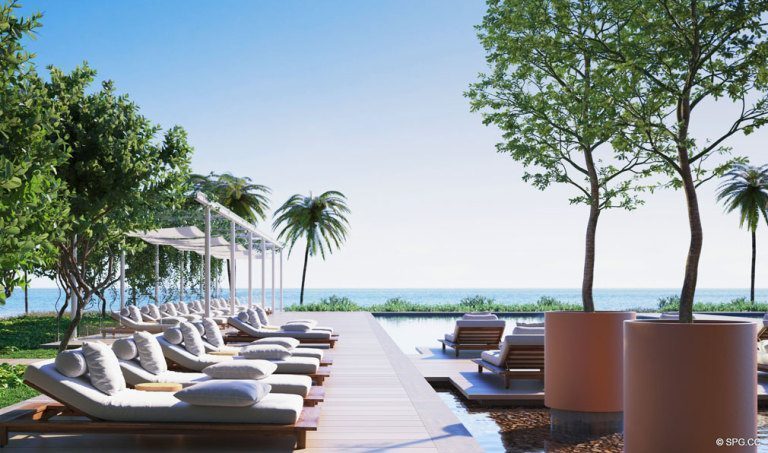 Oceanside Pool Area at Eighty Seven Park, Luxury Oceanfront Condos in Miami Beach, Florida 33154
