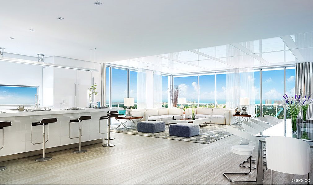Living Room and Kitchen Concept for AquaVita Las Olas, Luxury Waterfront Condos in Fort Lauderdale, Florida 33301