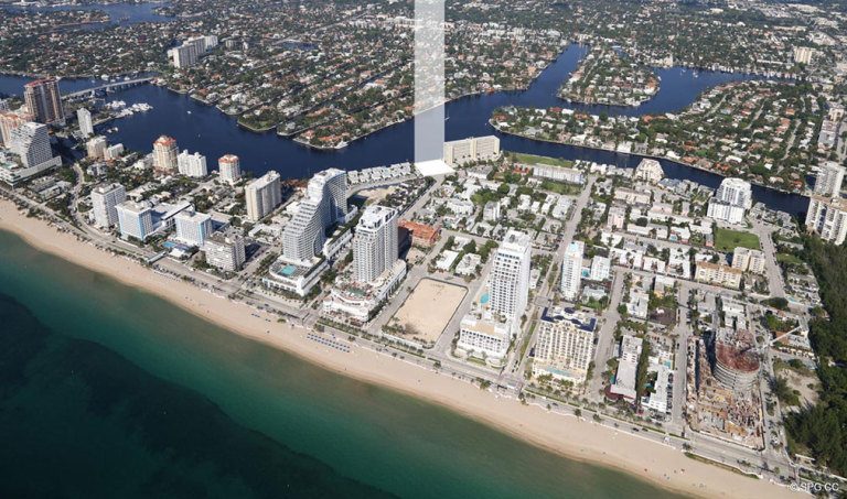 East West Location View of Adagio Fort Lauderdale Beach, Luxury Waterfront Condos in Fort Lauderdale, Florida 33304