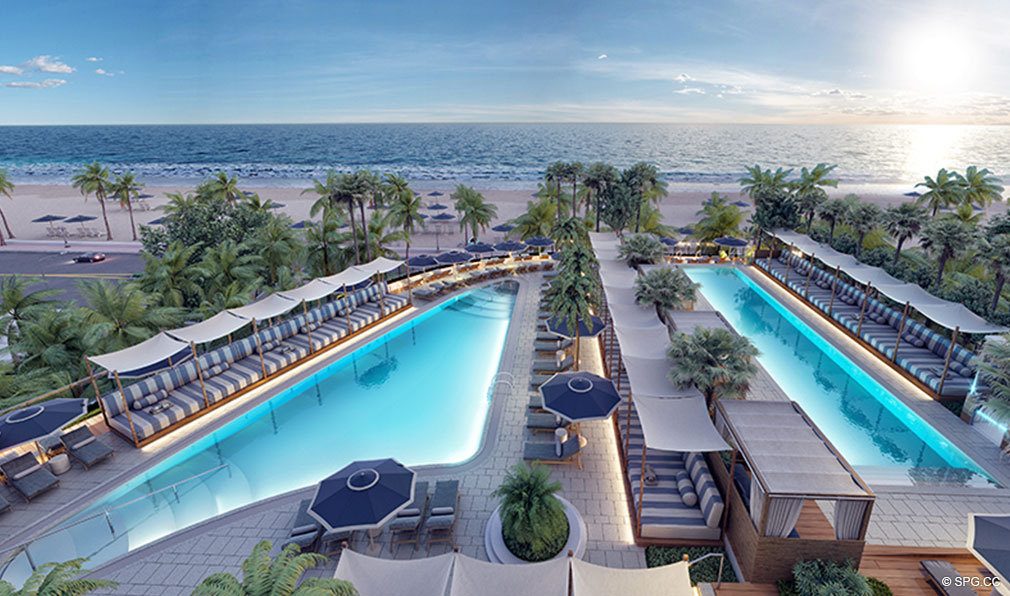 Elevated Pool Deck at The Four Seasons Private Residences Fort Lauderdale, Luxury Oceanfront Condos in Fort Lauderdale, Florida 33304.