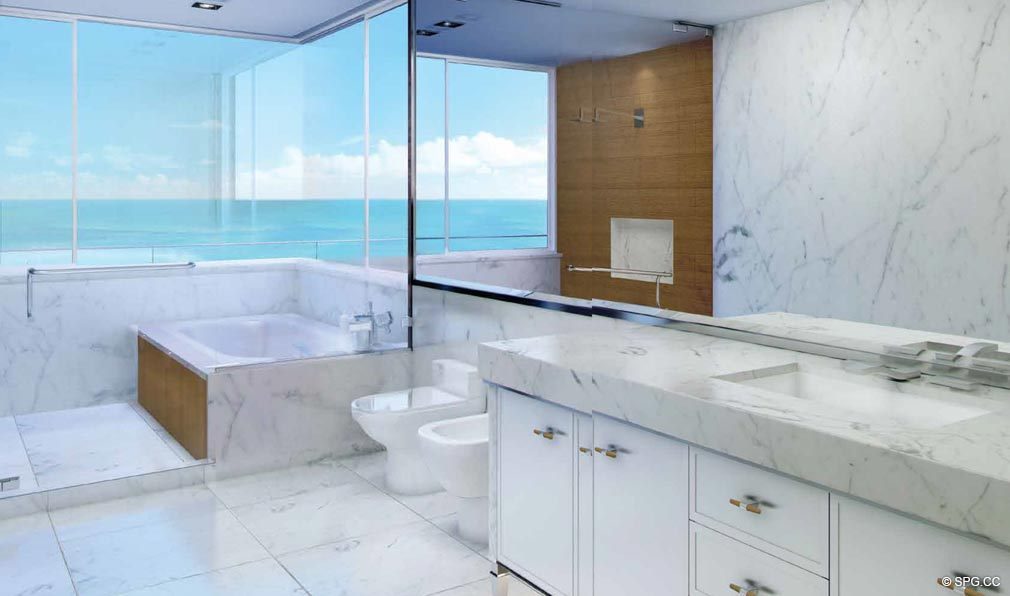 Master Bath Design at Fendi Chateau Residences, Luxury Oceanfront Condos in Surfside, Miami Beach