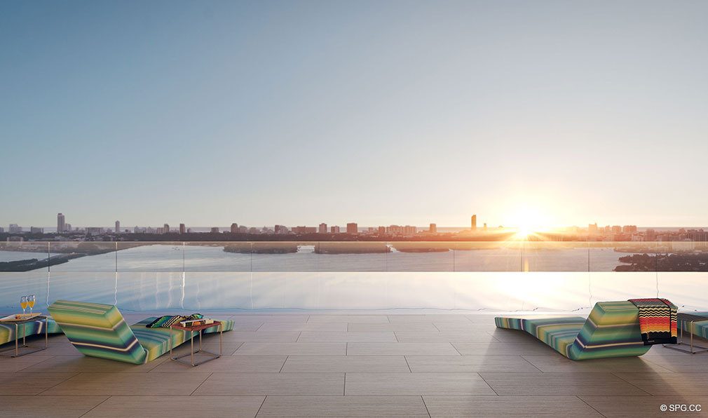 Infinity Pool Looking East at Missoni Baia, Luxury Waterfront Condos in Miami, Florida 33137