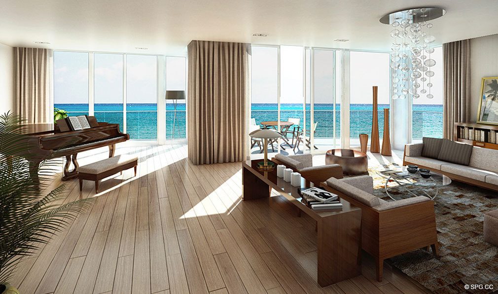 Living Room Design at Apogee Beach, Luxury Oceanfront Condos in Hollywood Beach, Florida 33019