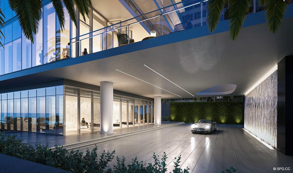 Port Cochere with Waterfall at 2000 Ocean, Luxury Oceanfront Condos in Hallandale Beach, Florida 33009