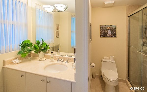 Guest bathroom in Residence 22a, Tower II at The Palms, Luxury Oceanfront Condos. 2110 North Ocean Blvd. Fort Lauderdale, Florida 33305