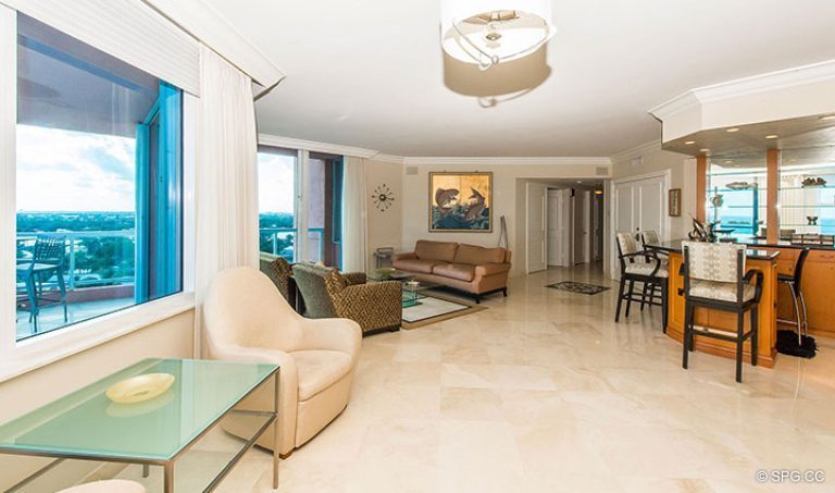 Great Room inside Residence 15E, Tower II at The Palms, Luxury Oceanfront Condos in Fort Lauderdale, Florida 33305.