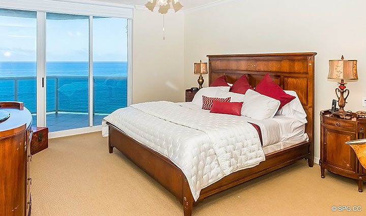 Master Bedroom with Terrace Access in Residence 1902 at L Hermitage, Luxury Oceanfront Condominiums Fort Lauderdale, Florida 33308