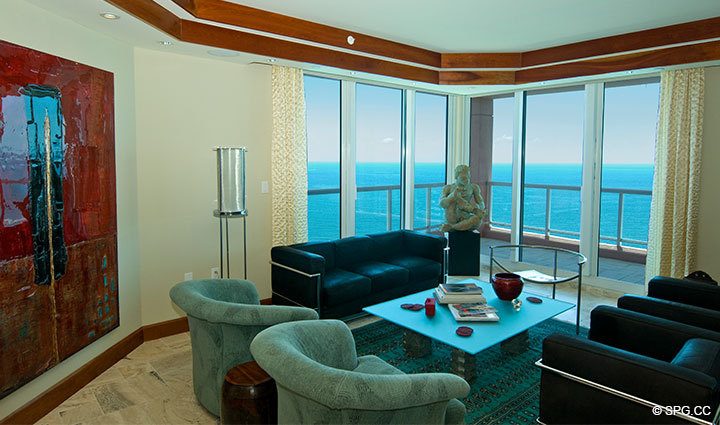 Living Area at Luxury Oceanfront Residence 23B, Tower II,The Palms Condominium, 2110 North Ocean Boulevard,  Fort Lauderdale, Florida 33305, Luxury Waterfront Condos