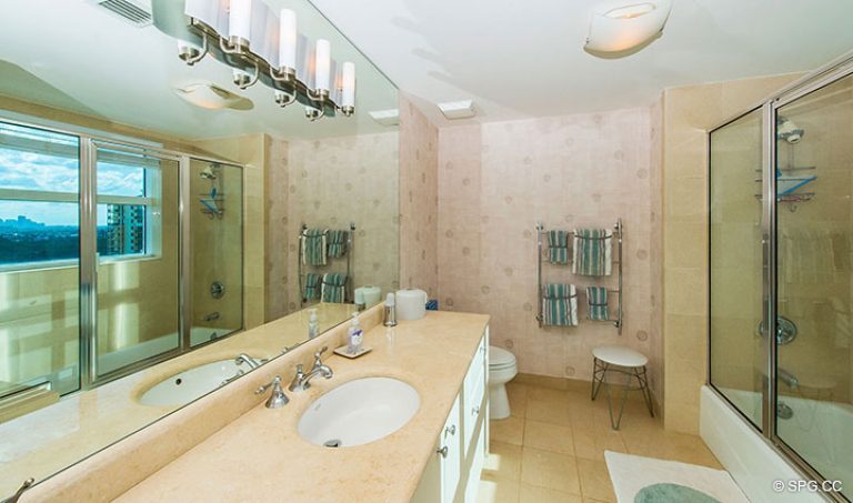 Guest Bathroom in Residence 15E, Tower II at The Palms, Luxury Oceanfront Condos in Fort Lauderdale, Florida 33305.