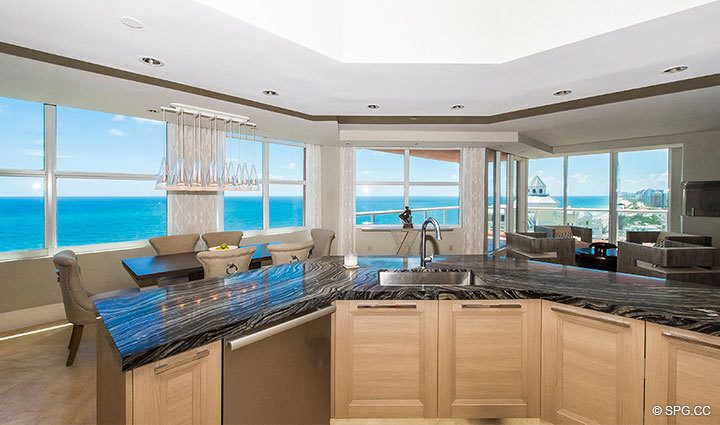 View from the Kitchen inside Residence 17E, Tower I at The Palms, Luxury Oceanfront Condominiums Fort Lauderdale, Florida 33305.
