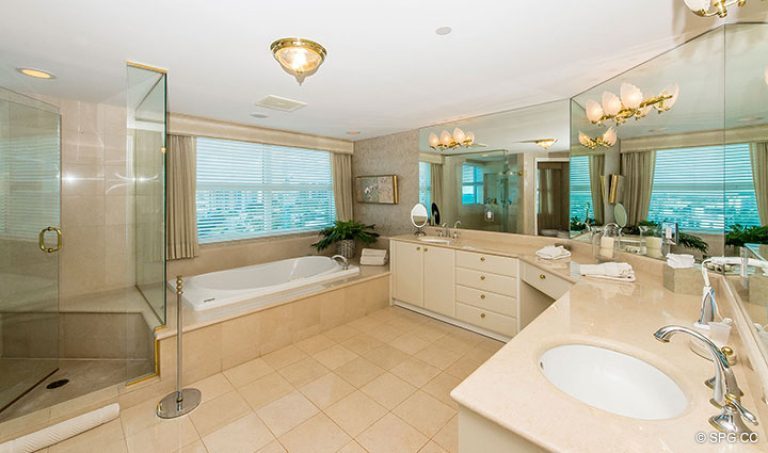 Master Bathroom inside Residence 15E, Tower II at The Palms, Luxury Oceanfront Condos in Fort Lauderdale, Florida 33305.