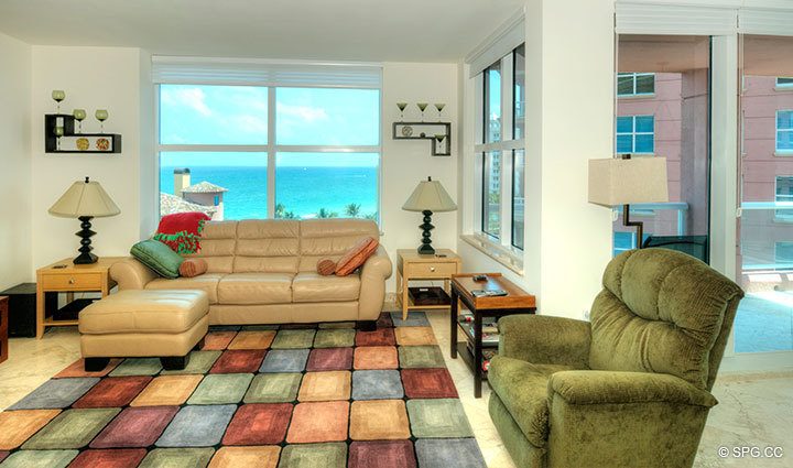 Living Area at Luxury Oceanfront Residence 8F, Tower II, The Palms Condominiums, 2110 North Ocean Boulevard, Fort Lauderdale Beach, Florida 33305, Luxury Seaside Condos