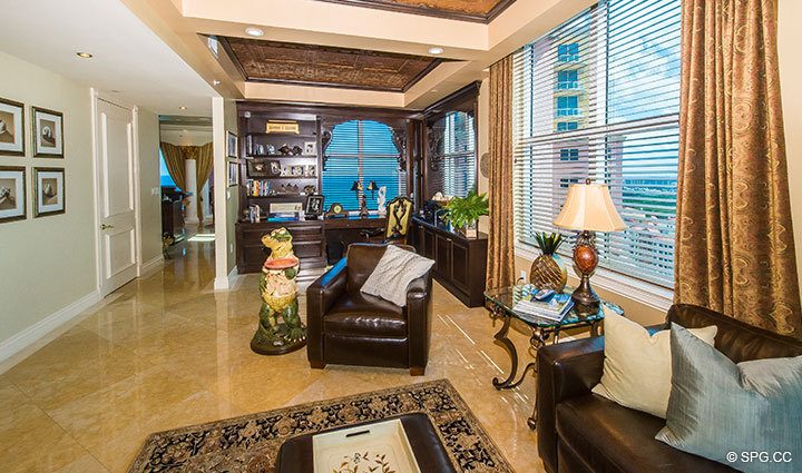 Den/Family Room inside Penthouse Residence 27D, Tower II at The Palms, Luxury Oceanfront Condos in Fort Lauderdale, Florida, 33305