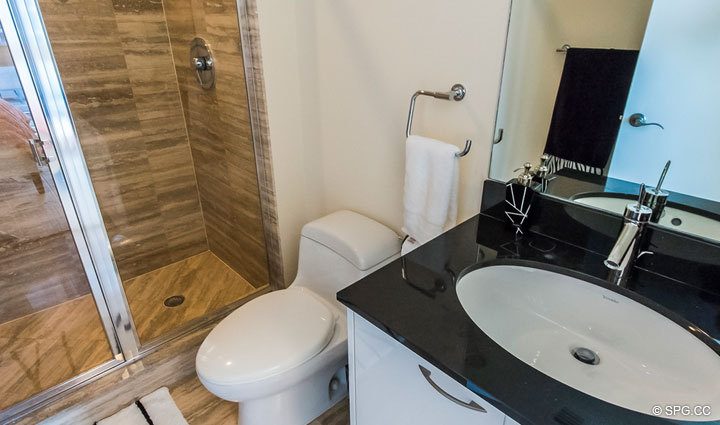 Guest Bathroom inside Residence 701, For Rent at Trump Towers One, Luxury Oceanfront Condos in Sunny Isles Beach, Florida 33160