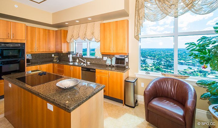 Granite Kitchen Countertops inside Penthouse Residence 27D, Tower II at The Palms, Luxury Oceanfront Condos in Fort Lauderdale, Florida, 33305