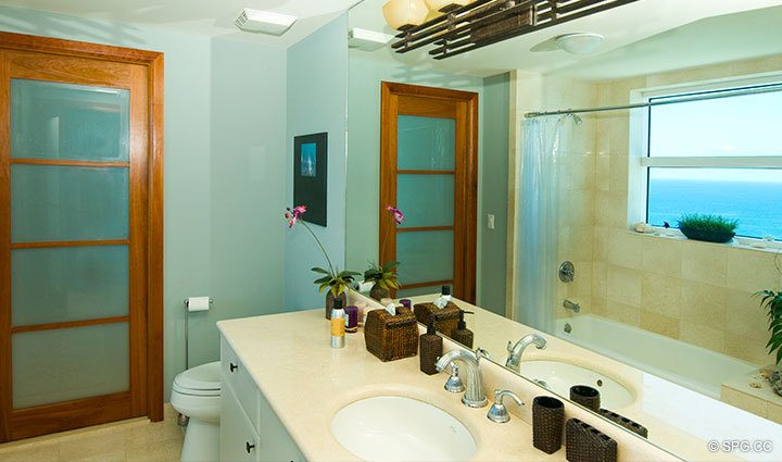 Guest Bathroom at Luxury Oceanfront Residence 23B, Tower II,The Palms Condominium located in Fort Lauderdale 33305, Luxury Waterfront Condos