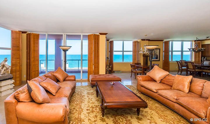 Expansive Great Room inside Residence 9B, Tower I at The Palms, Luxury Oceanfront Condos in Fort Lauderdale, Florida 33305.