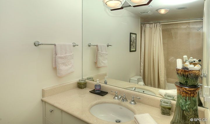 Guest Bathroom at Luxury Oceanfront Residence 8F, Tower II, The Palms Condominiums, 2110 North Ocean Boulevard, Fort Lauderdale Beach, Florida 33305, Luxury Seaside Condos