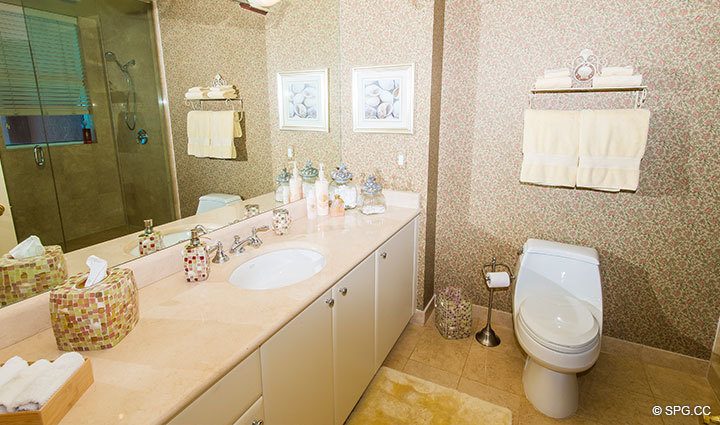 Guest Bathroom inside Penthouse Residence 27D, Tower II at The Palms, Luxury Oceanfront Condos in Fort Lauderdale, Florida, 33305