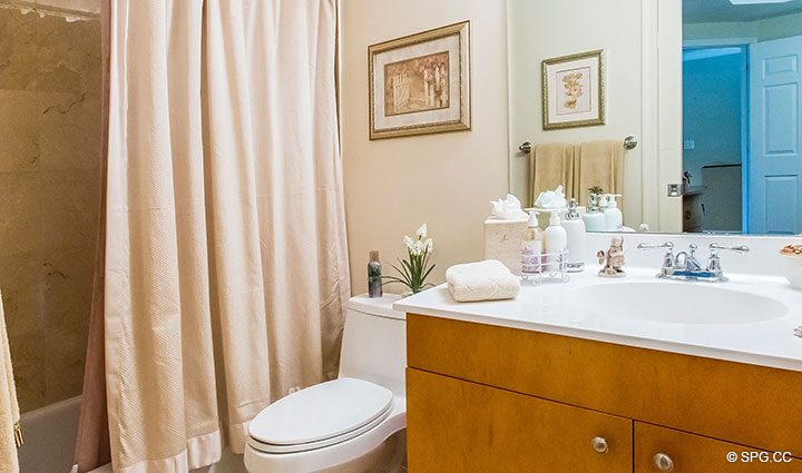 Guest Bathroom inside Residence 105 at La Cascade, Luxury Waterfront Condominiums in Fort Lauderdale, Florida 33304.