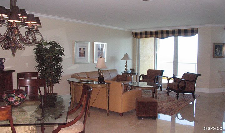Living Area at Luxury Oceanfront Residence 20D, Tower II, The Palms Condominium, 2110 North Ocean Boulevard, Fort Lauderdale Beach, Florida 33305, Luxury Seaside Condos, The Palms in Ft. Lauderdale