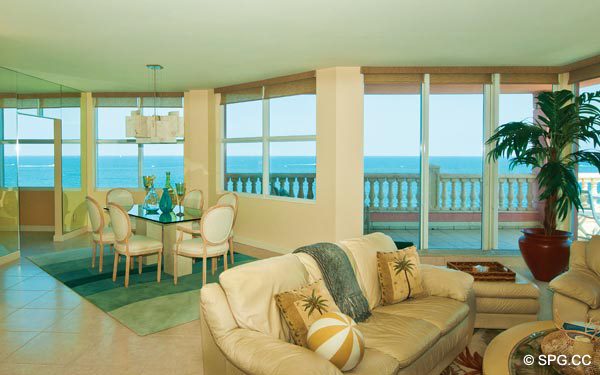 Living Area for Residence 11E, Tower I, The Palms, 2100 North Ocean Boulevard, Fort Lauderdale 33305, Luxury Waterfront Condos